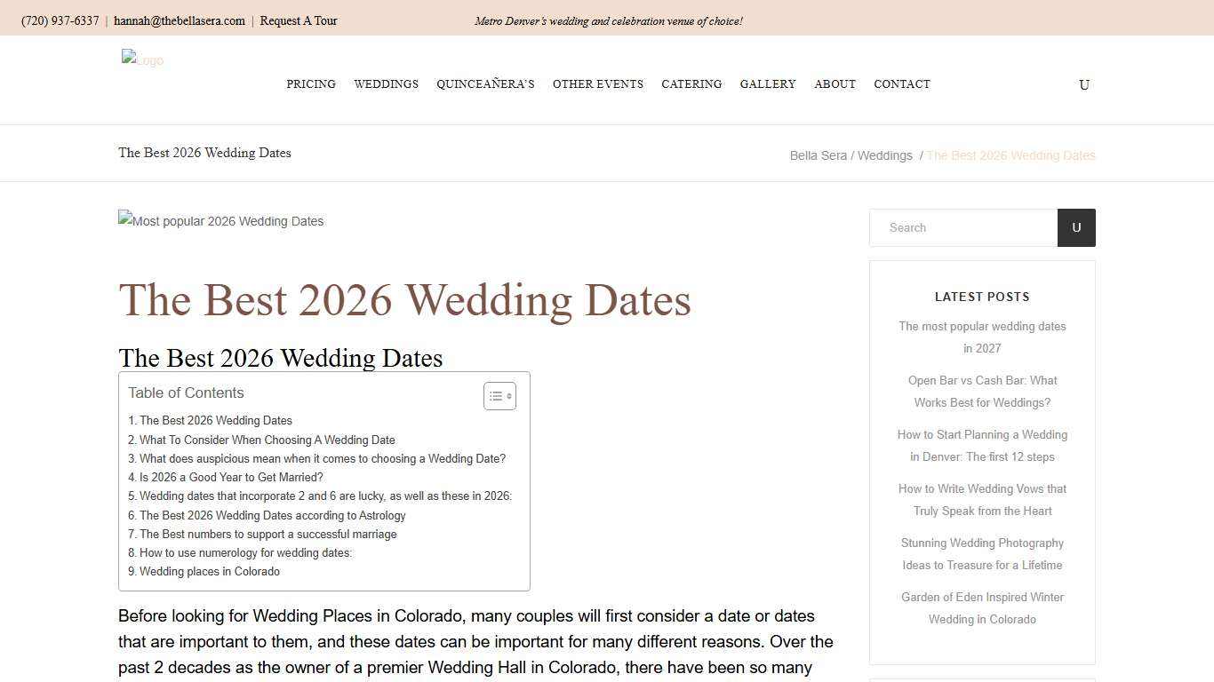 The Best 2026 Wedding Dates - Bella Sera